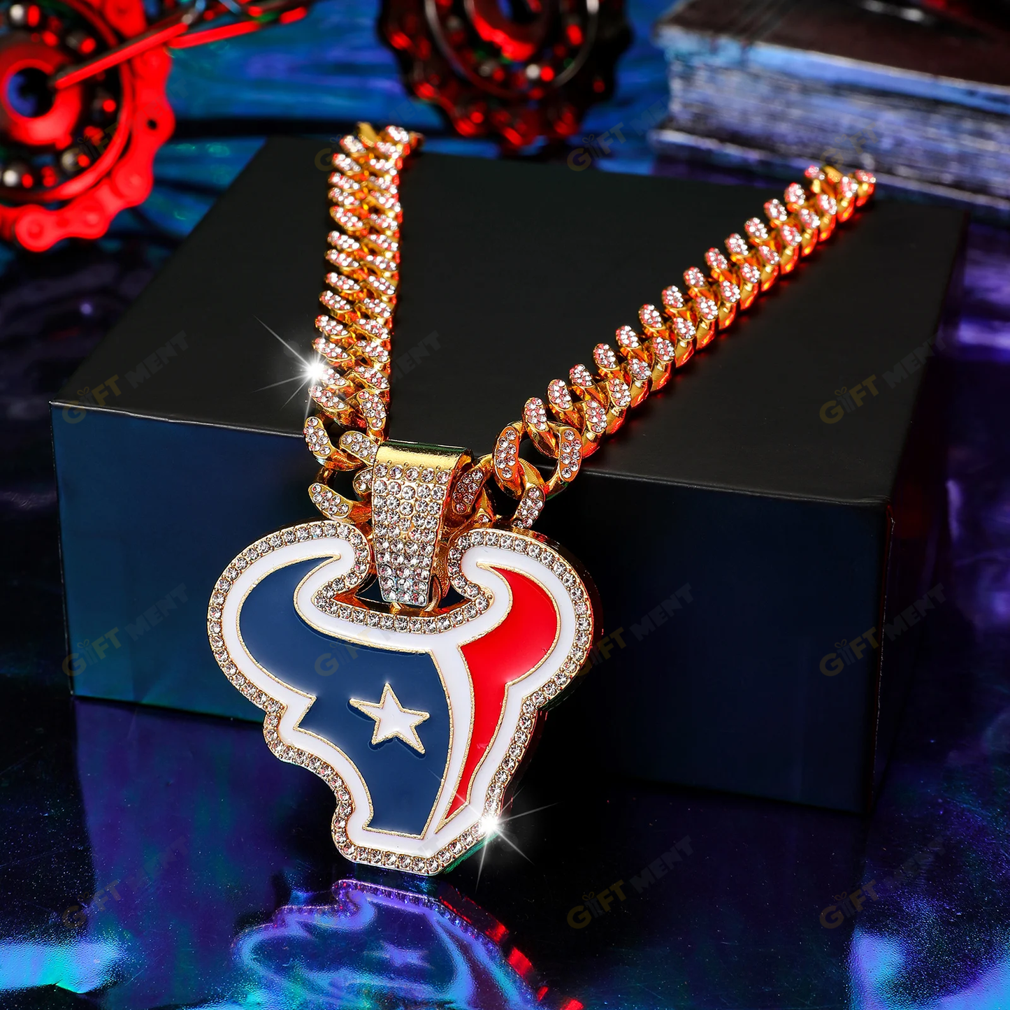 Houston Texans Hip Hop Iced Out Bling Pendant Cuban Chain