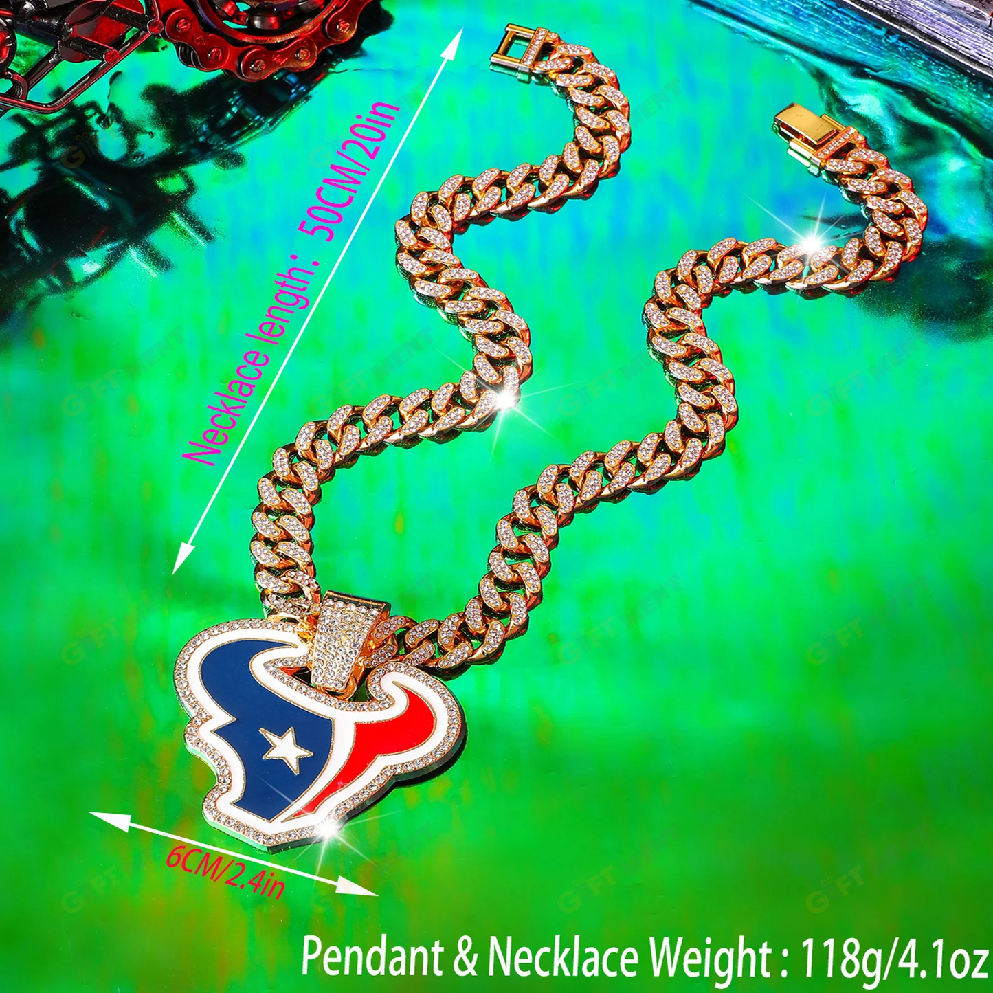 Houston Texans Hip Hop Iced Out Bling Pendant Cuban Chain