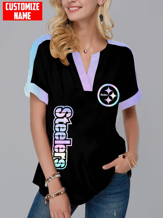 Pittsburgh Steelers Personalized Fashion Short Sleeve V-Neck Shirt AZSSV259