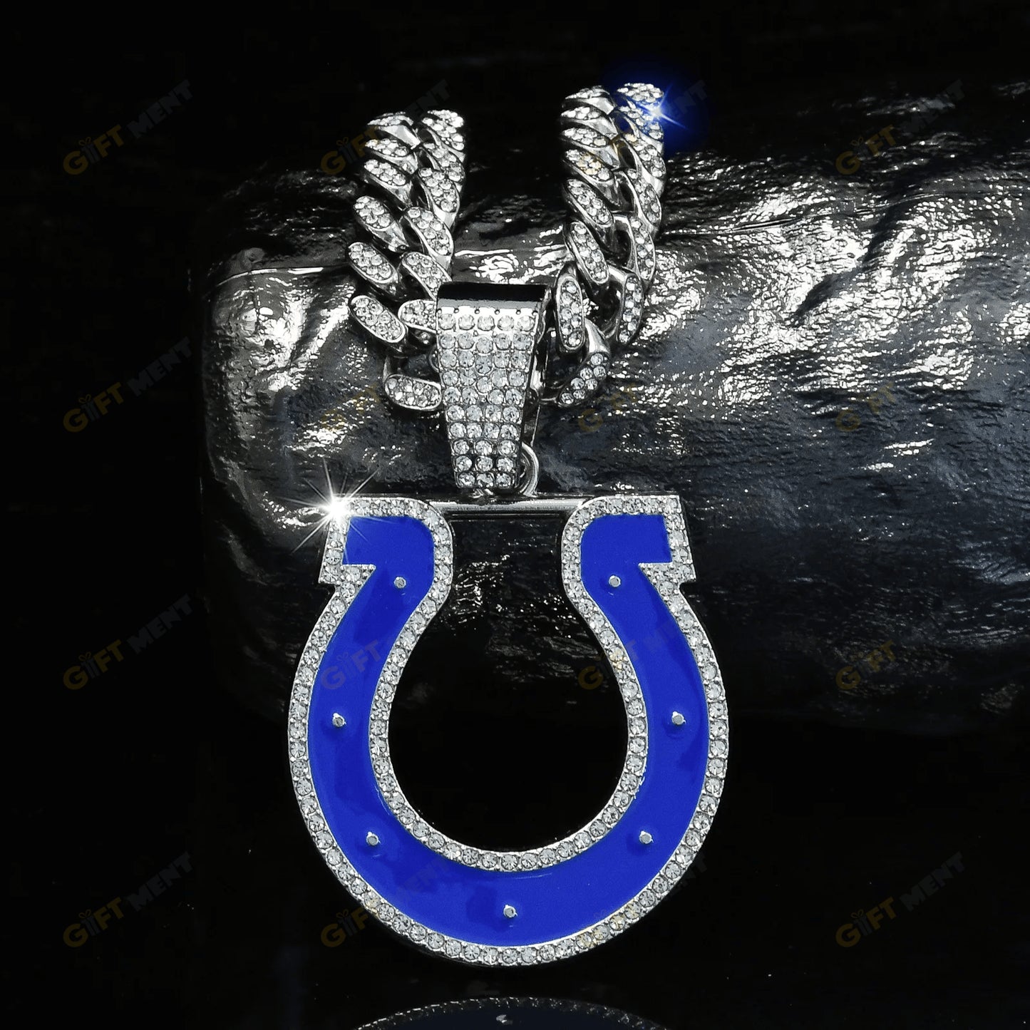 Indianapolis Colts Hip Hop Iced Out Bling Pendant Cuban Chain