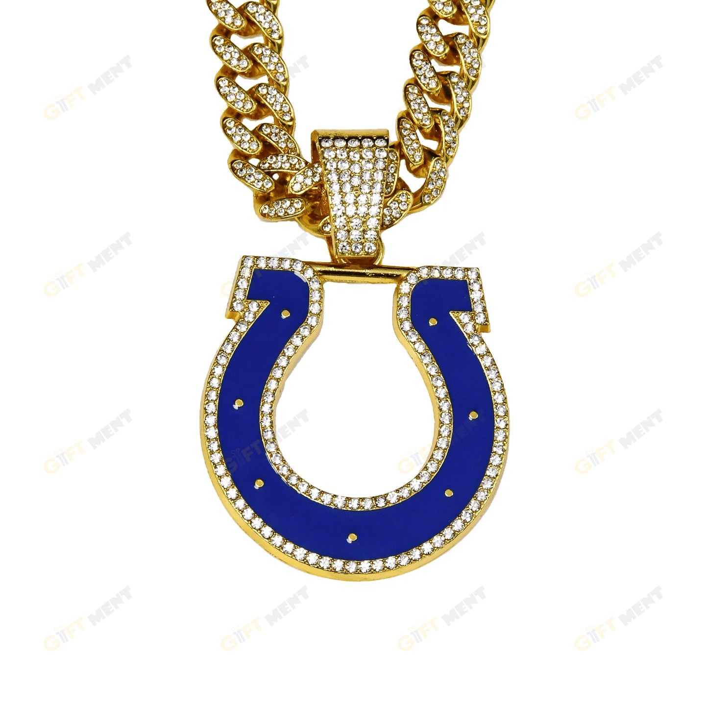 Indianapolis Colts Hip Hop Iced Out Bling Pendant Cuban Chain