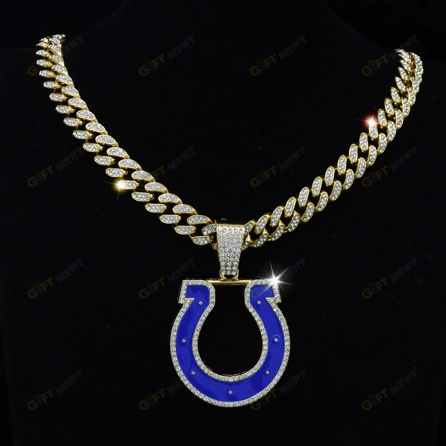 Indianapolis Colts Hip Hop Iced Out Bling Pendant Cuban Chain