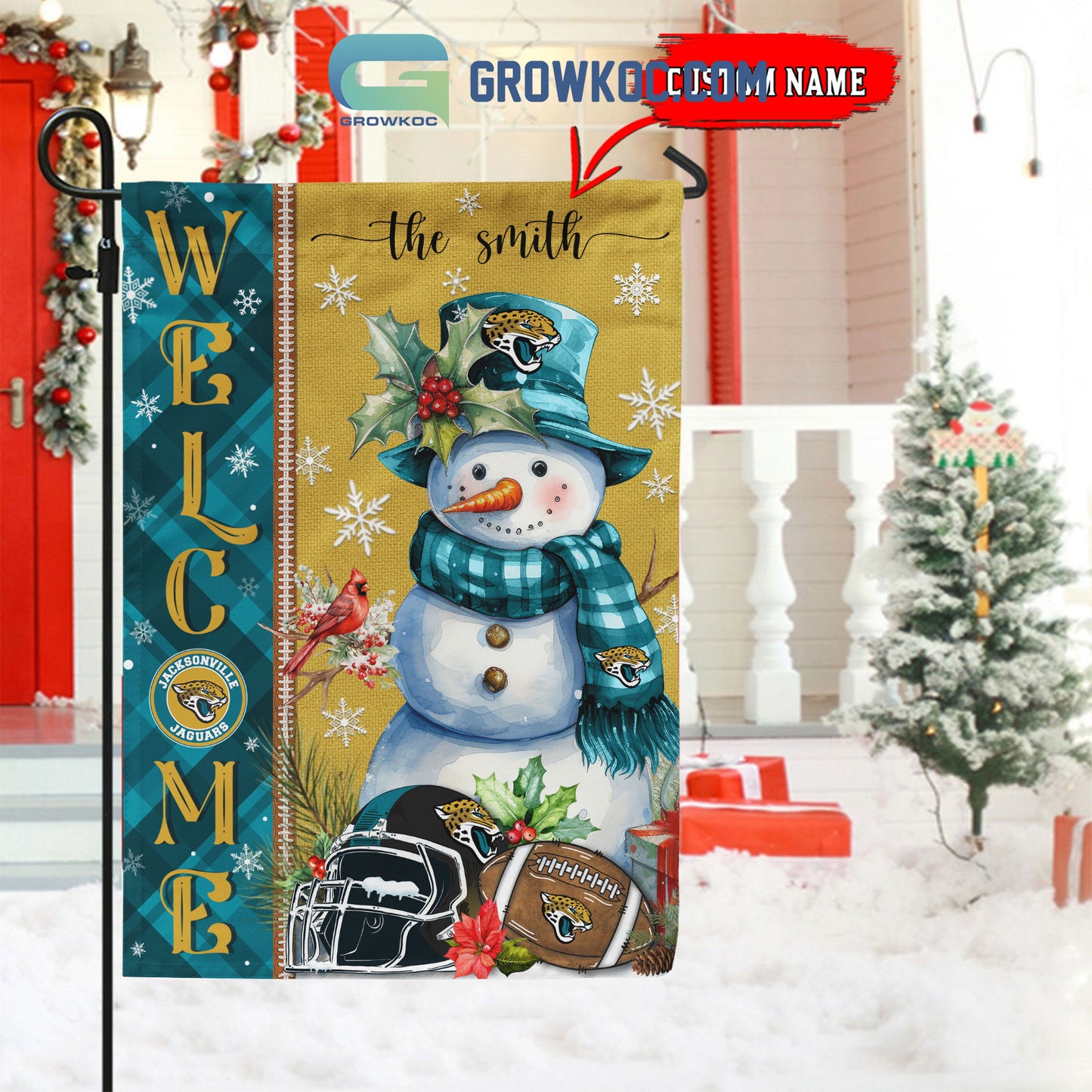 Jacksonville Jaguars Christmas Personalized Flag BGFLAG534