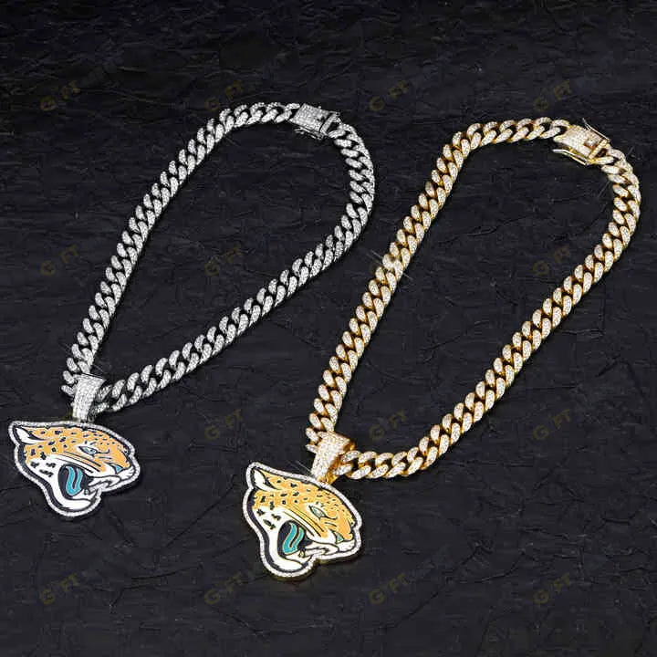 Jacksonville Jaguars Hip Hop Iced Out Bling Pendant Cuban Chain