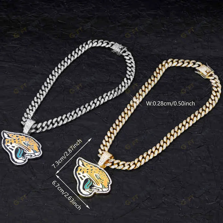 Jacksonville Jaguars Hip Hop Iced Out Bling Pendant Cuban Chain