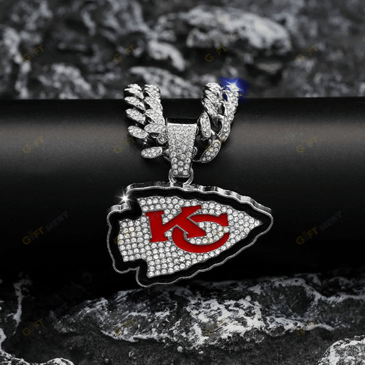 Kansas City Chiefs Hip Hop Iced Out Bling Pendant Cuban Chain