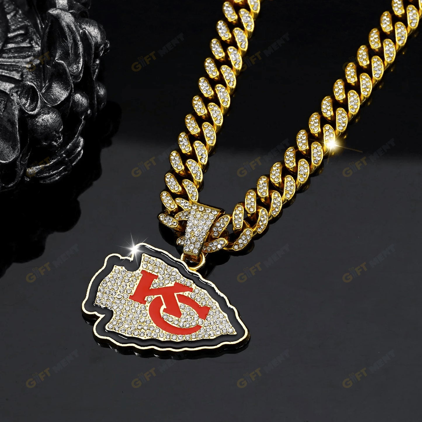 Kansas City Chiefs Hip Hop Iced Out Bling Pendant Cuban Chain