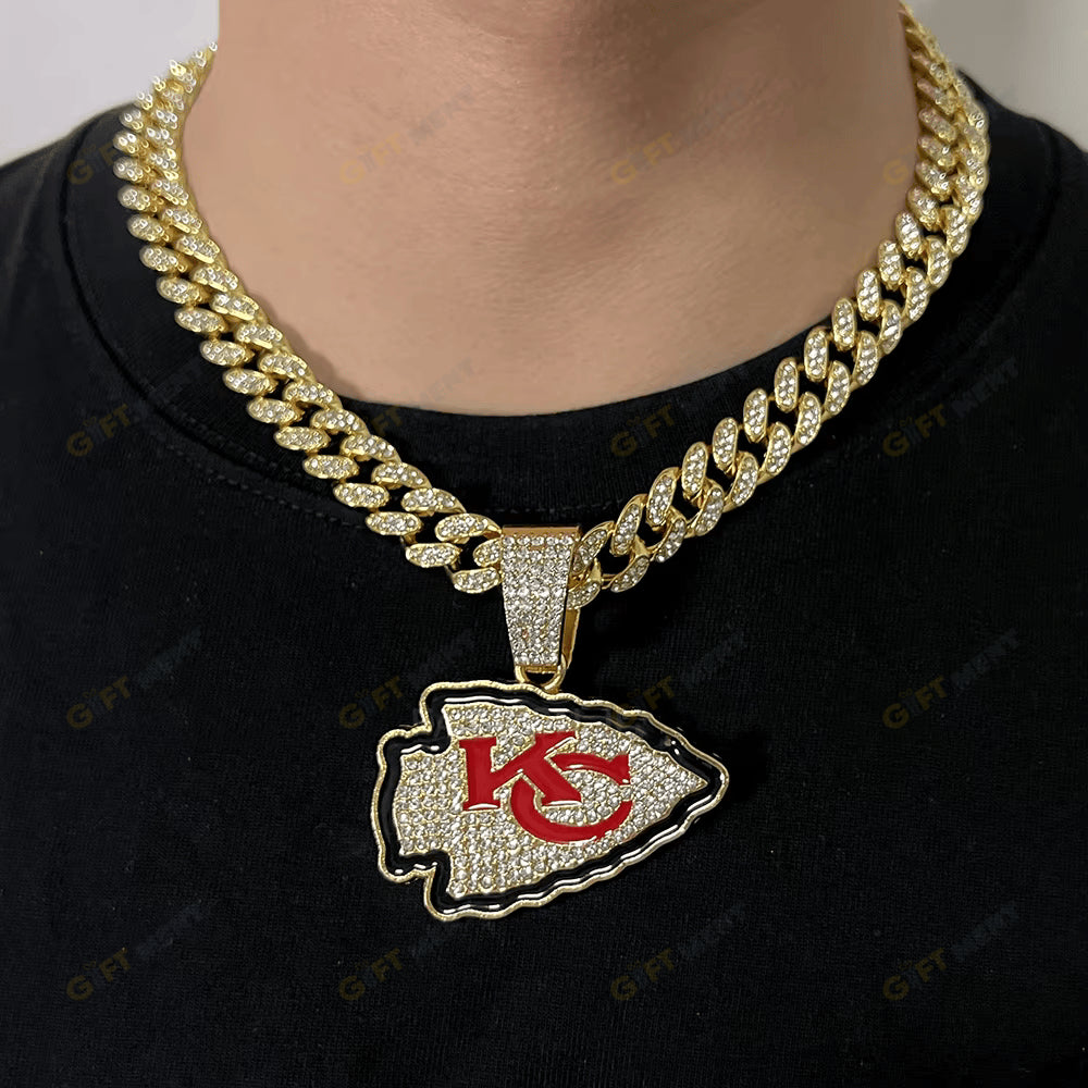 Kansas City Chiefs Hip Hop Iced Out Bling Pendant Cuban Chain
