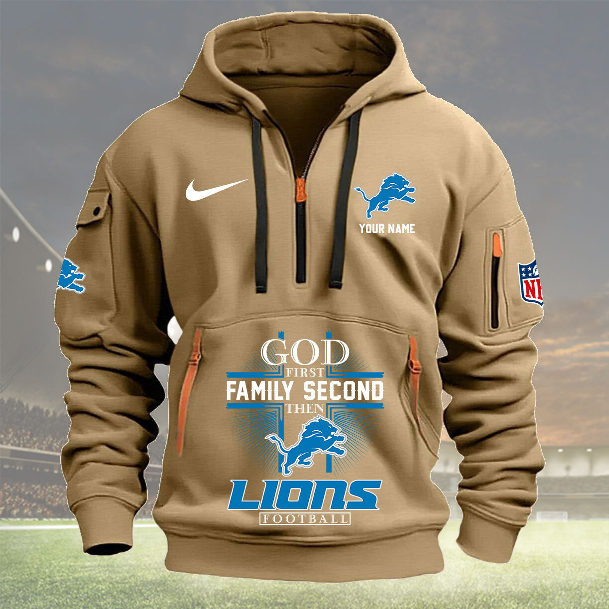 Detroit Lions Personalized Quarter Zip Hoodie New Collection AZBTQZH000251