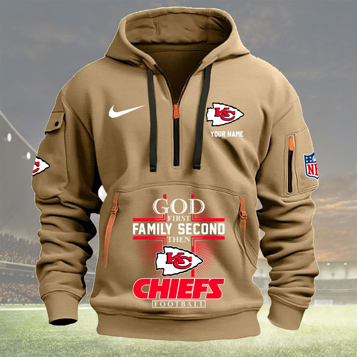 Kansas City Chiefs Personalized Quarter Zip Hoodie New Collection AZBTQZH000256