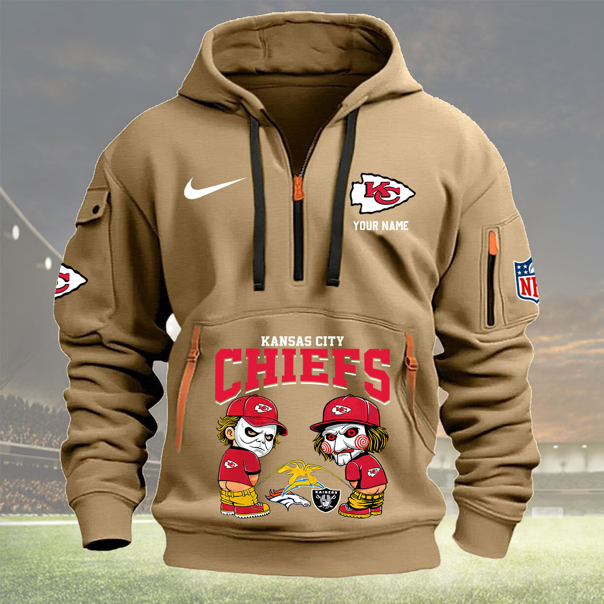 Kansas City Chiefs Personalized Quarter Zip Hoodie New Collection AZBTQZH000290