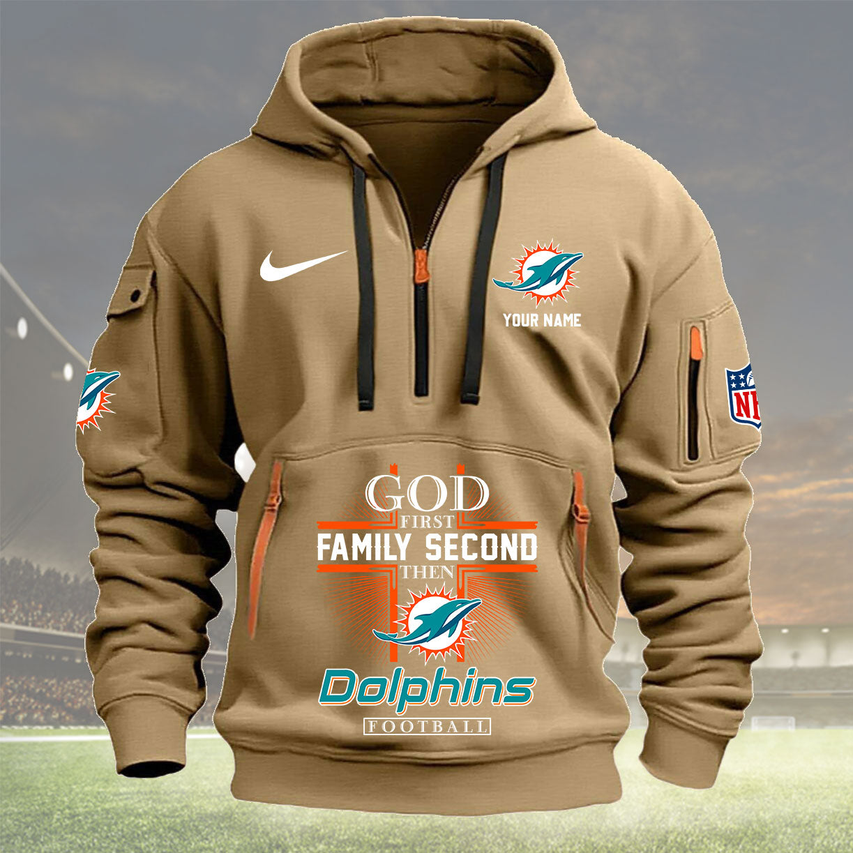 Miami Dolphins Personalized Quarter Zip Hoodie New Collection AZBTQZH000257