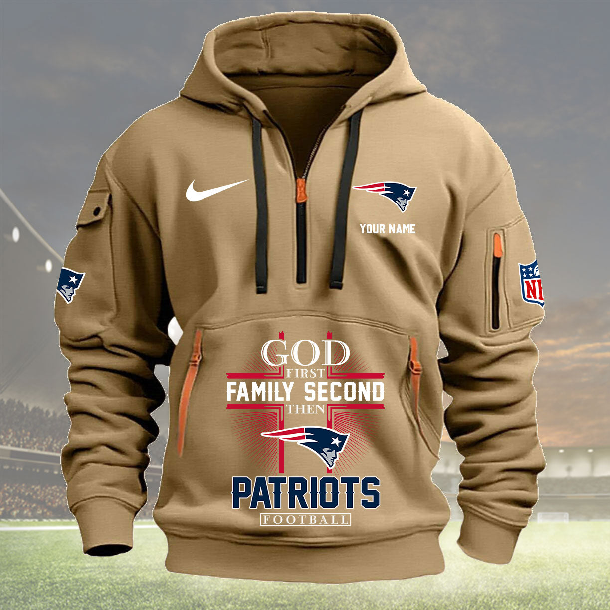New England Patriots Personalized Quarter Zip Hoodie New Collection AZBTQZH000259