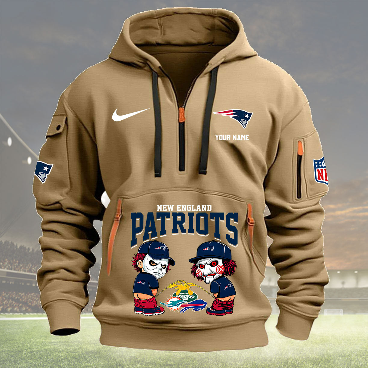 New England Patriots Personalized Quarter Zip Hoodie New Collection AZBTQZH000293