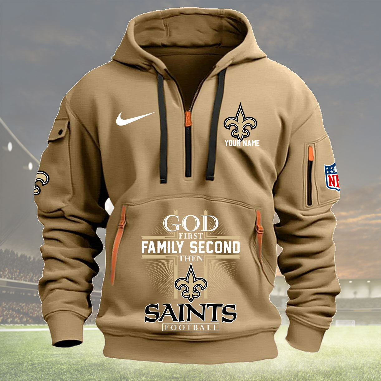 New Orleans Saints Personalized Quarter Zip Hoodie New Collection AZBTQZH000260