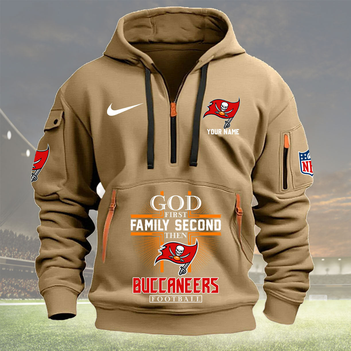 Tampa Bay Buccaneers Personalized Quarter Zip Hoodie New Collection AZBTQZH000270