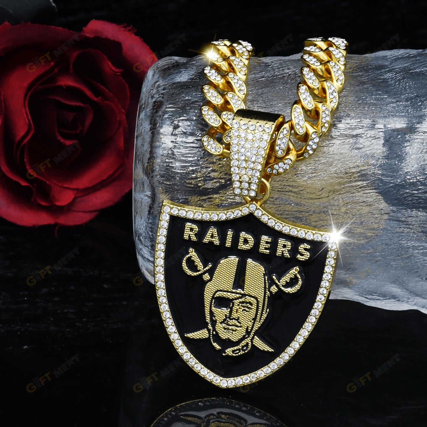Las Vegas Raiders Hip Hop Iced Out Bling Pendant Cuban Chain