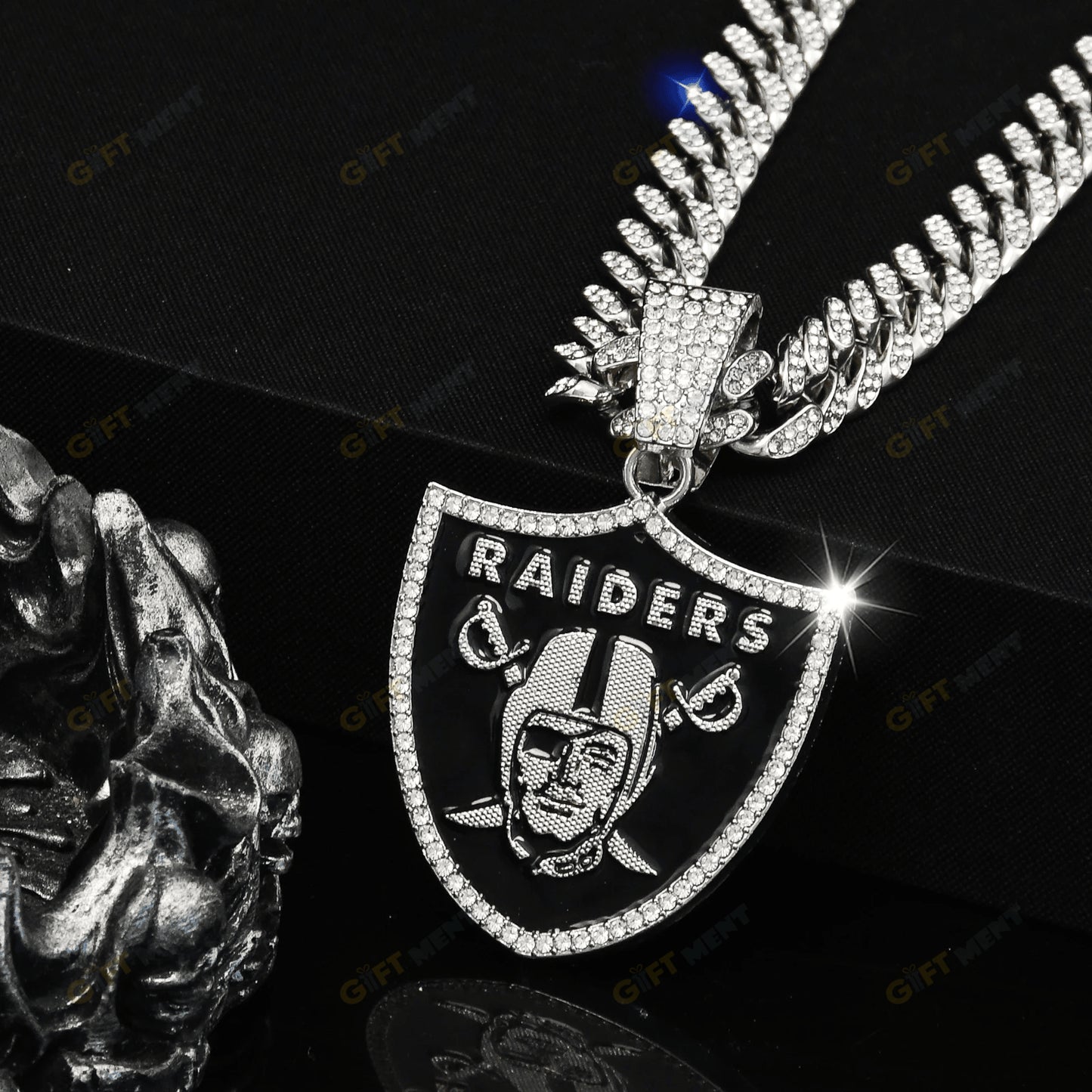Las Vegas Raiders Hip Hop Iced Out Bling Pendant Cuban Chain