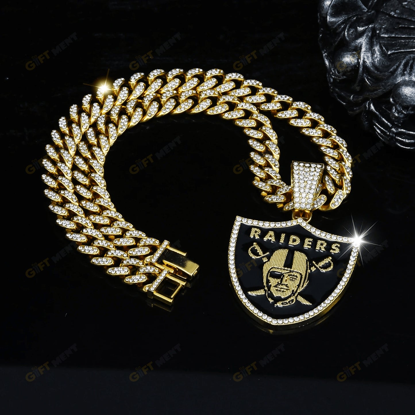 Las Vegas Raiders Hip Hop Iced Out Bling Pendant Cuban Chain