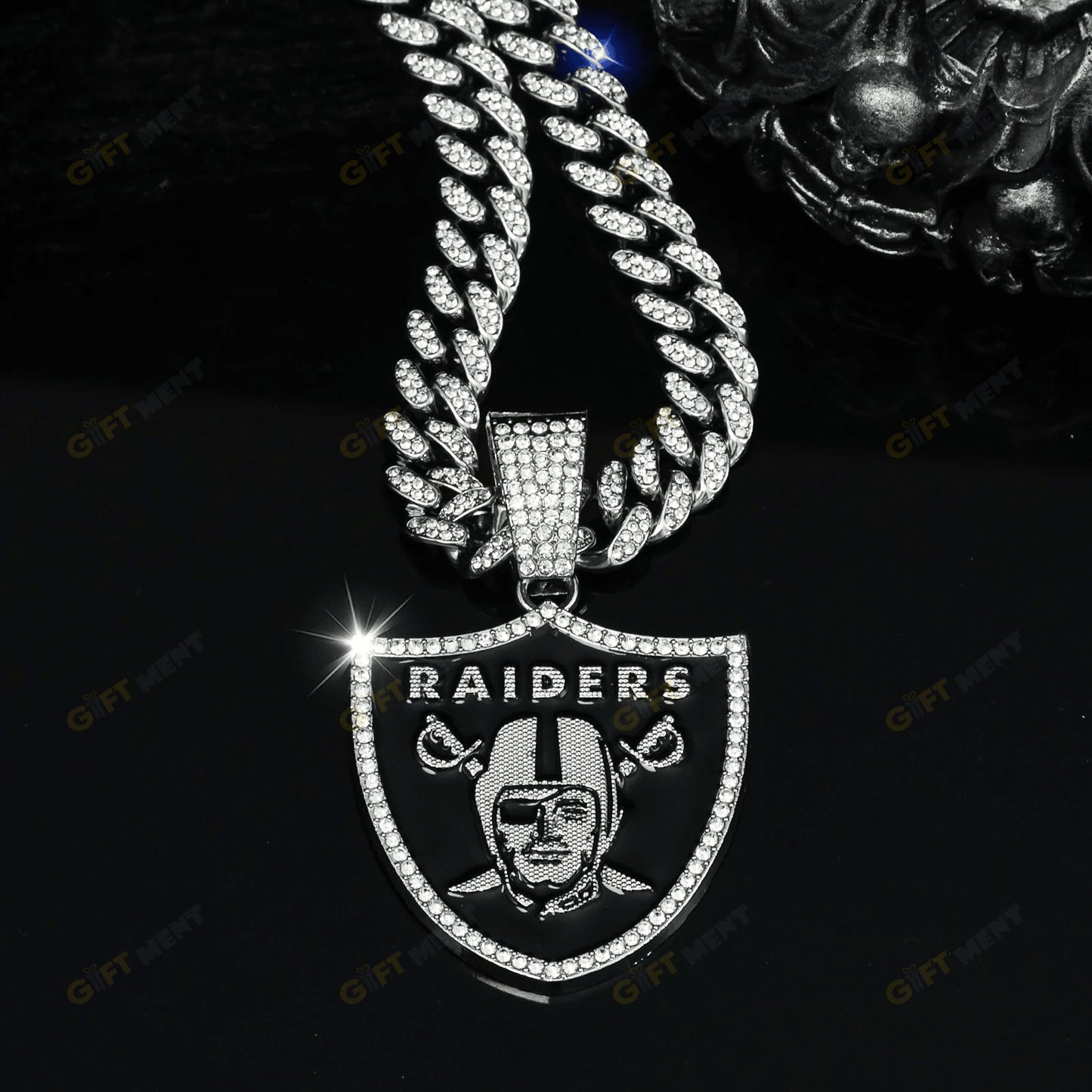 Las Vegas Raiders Hip Hop Iced Out Bling Pendant Cuban Chain
