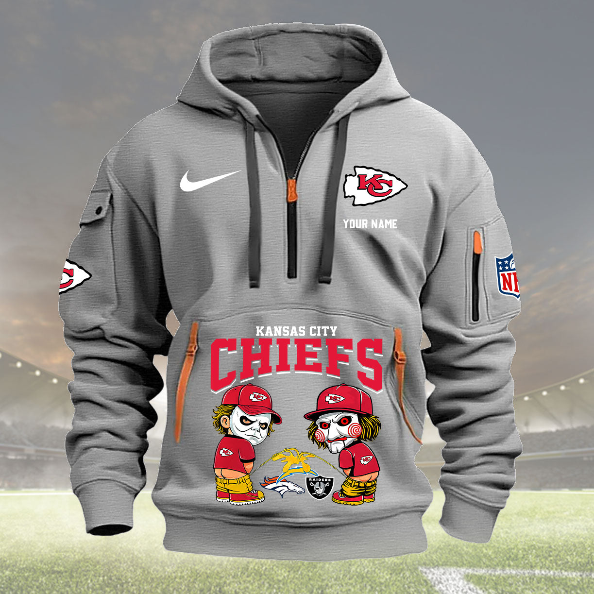 Kansas City Chiefs Personalized Quarter Zip Hoodie New Collection AZBTQZH000290