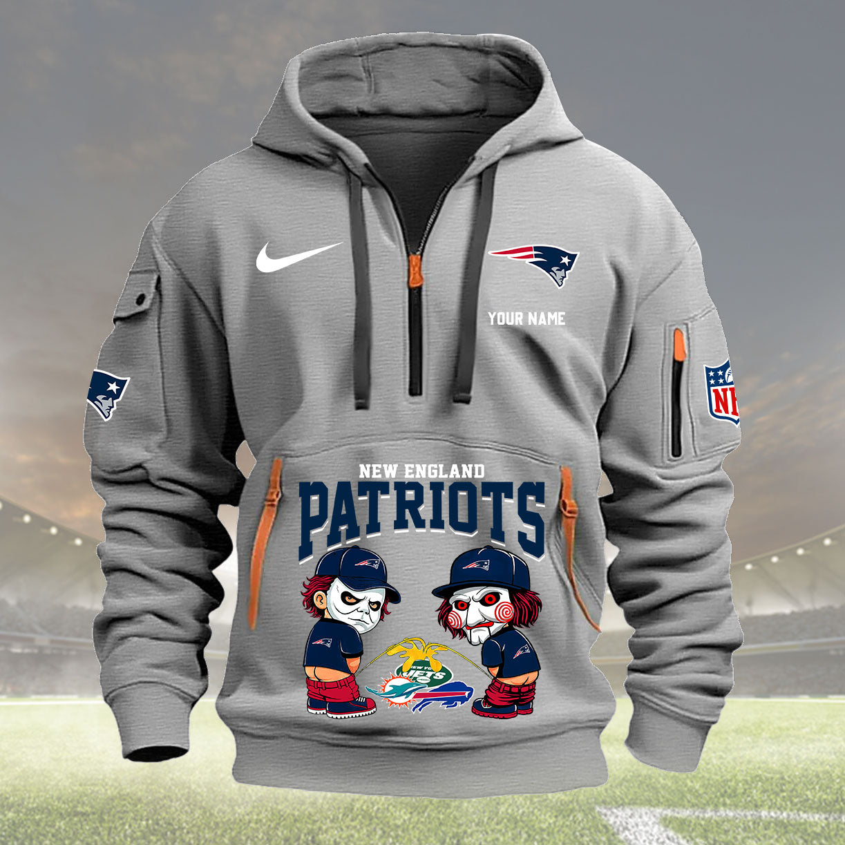 New England Patriots Personalized Quarter Zip Hoodie New Collection AZBTQZH000293