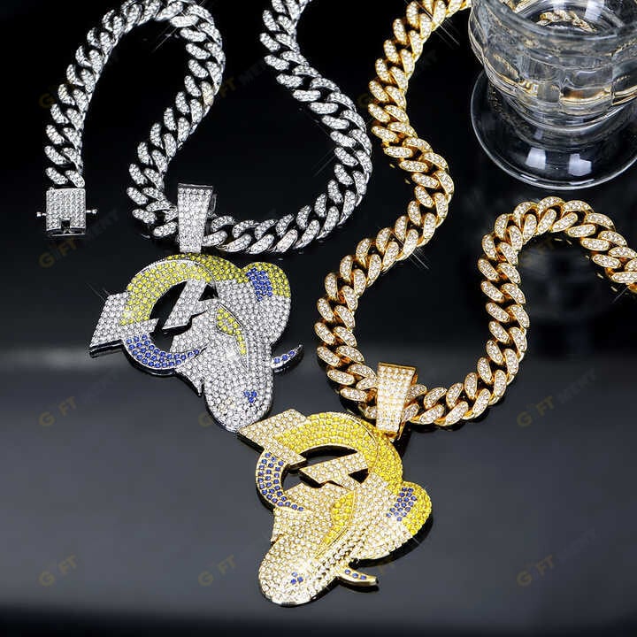 Los Angeles Rams Hip Hop Iced Out Bling Pendant Cuban Chain