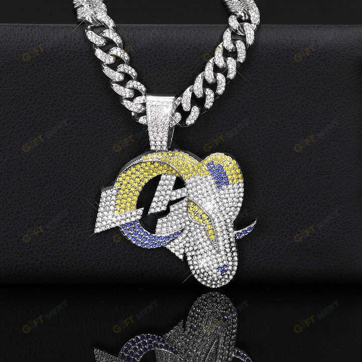 Los Angeles Rams Hip Hop Iced Out Bling Pendant Cuban Chain