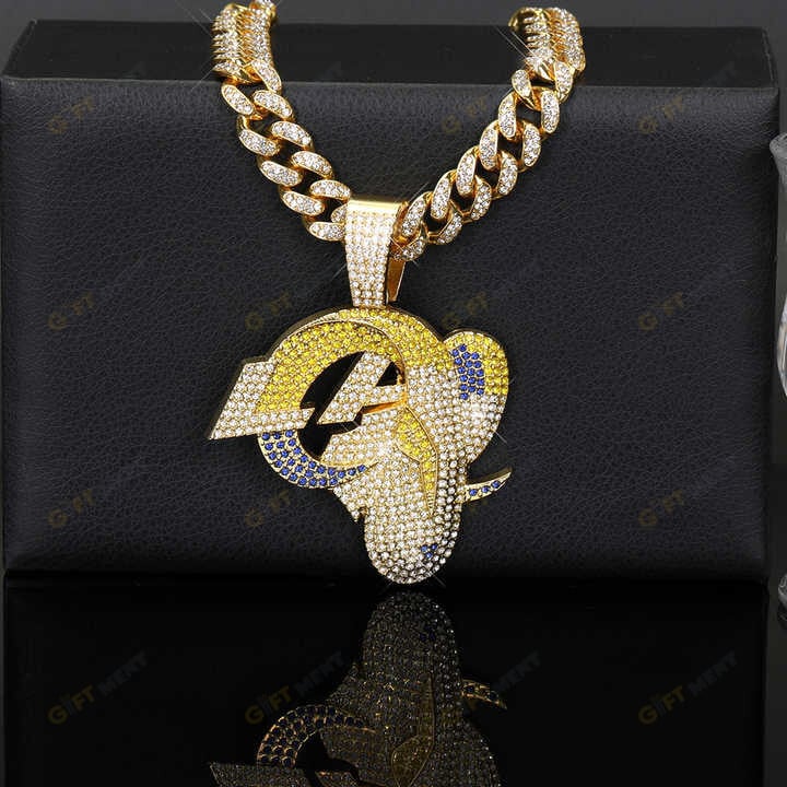 Los Angeles Rams Hip Hop Iced Out Bling Pendant Cuban Chain