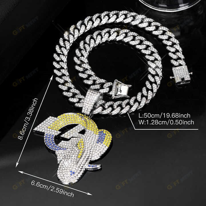 Los Angeles Rams Hip Hop Iced Out Bling Pendant Cuban Chain