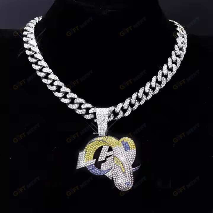 Los Angeles Rams Hip Hop Iced Out Bling Pendant Cuban Chain