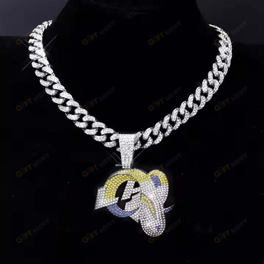 Los Angeles Rams Hip Hop Iced Out Bling Pendant Cuban Chain