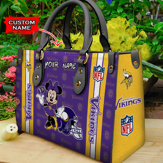 Minnesota Vikings Personalized Leather Hand Bag BBLTHB524