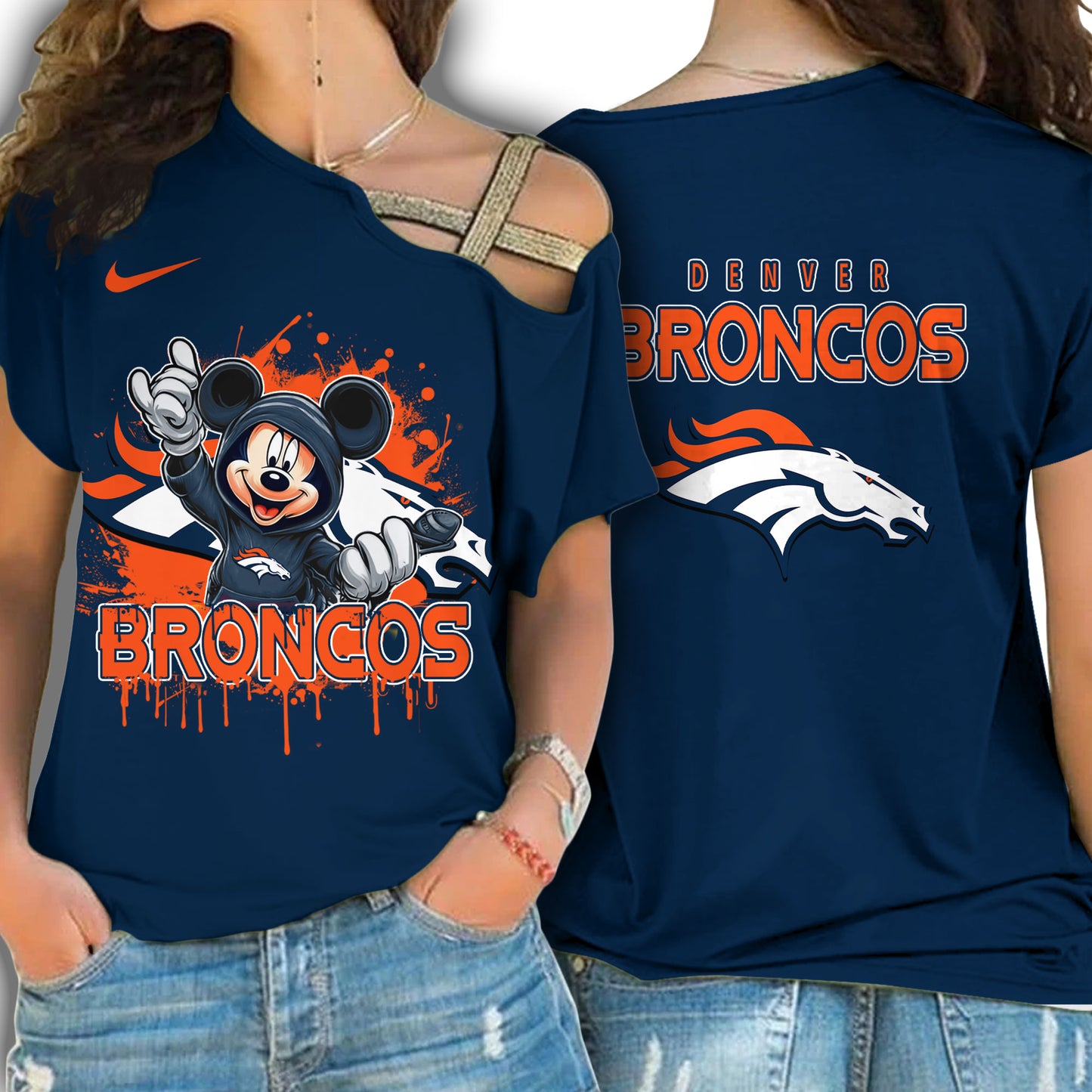 Denver Broncos New Woman Cross Strap Shoulder Shirt  AZBTCSS000021