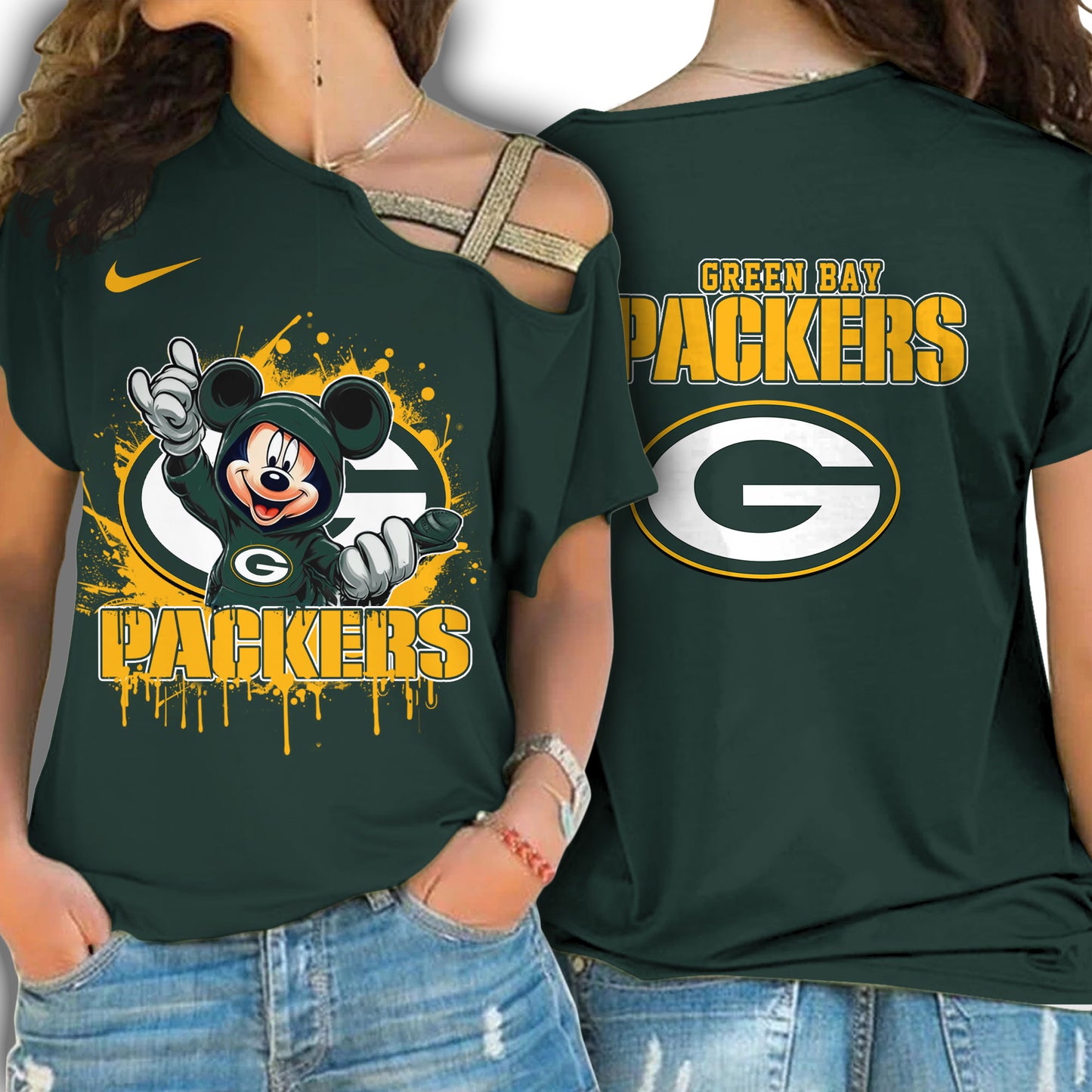 Green Bay Packers New Woman Cross Strap Shoulder Shirt AZBTCSS000023