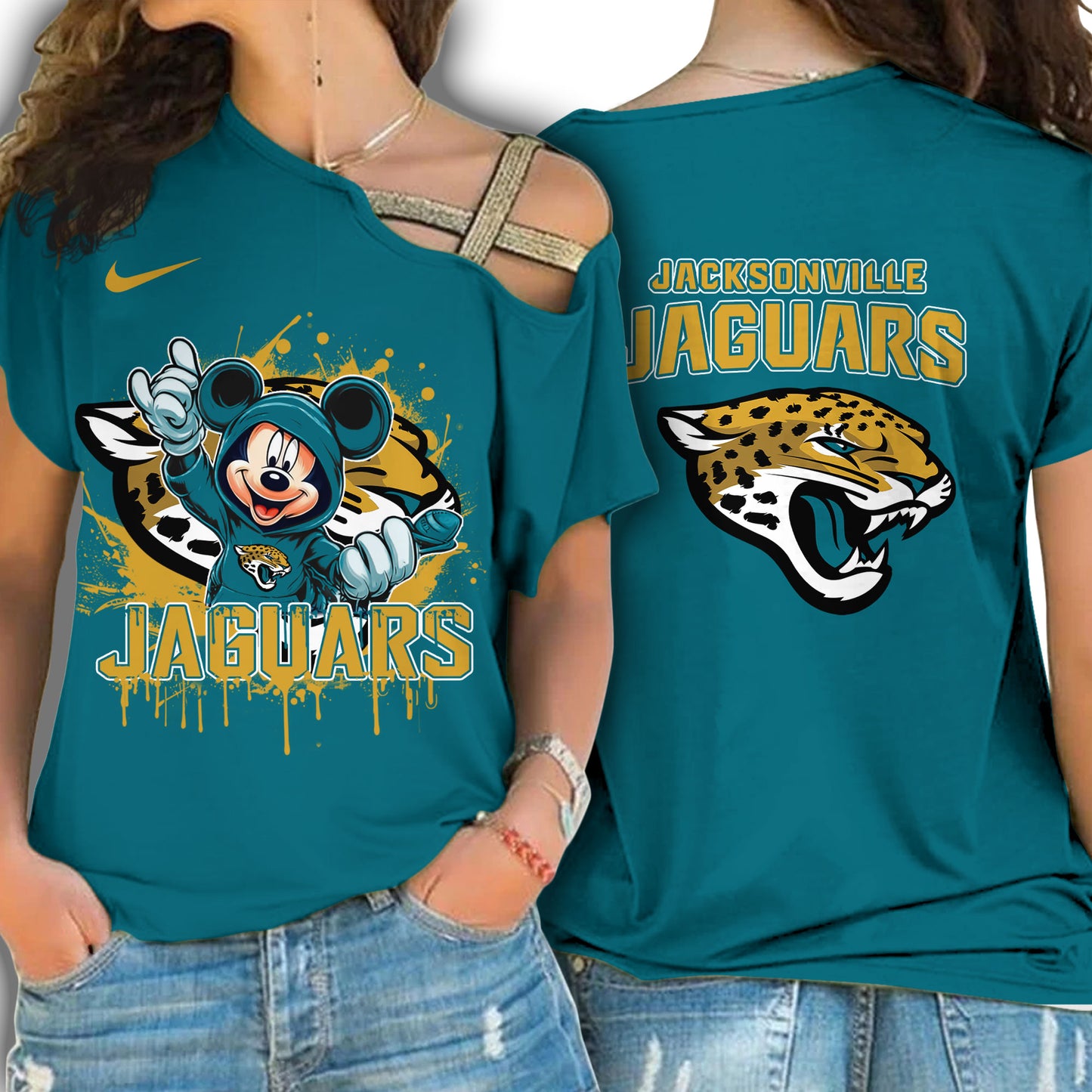 Jacksonville Jaguars New Woman Cross Strap Shoulder Shirt  AZBTCSS000026