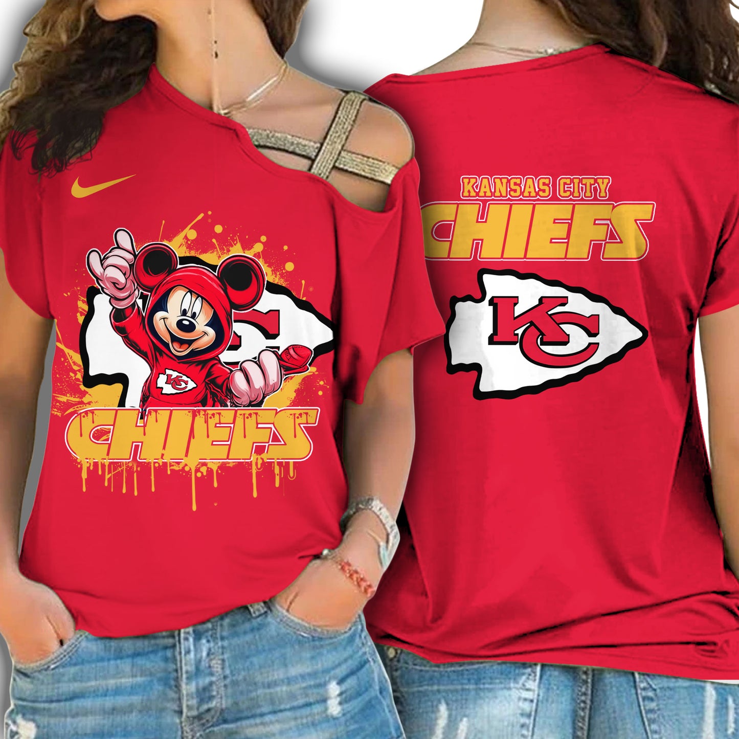 Kansas City Chiefs New Woman Cross Strap Shoulder Shirt AZBTCSS000027