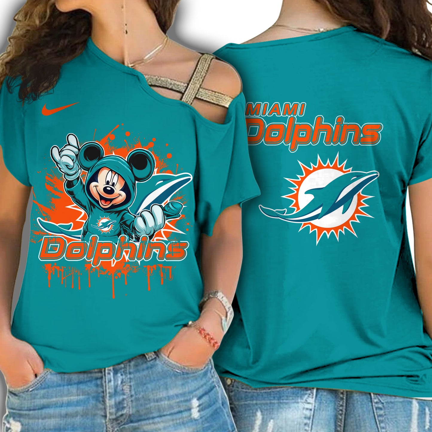 Miami Dolphins New Woman Cross Strap Shoulder Shirt  AZBTCSS000002