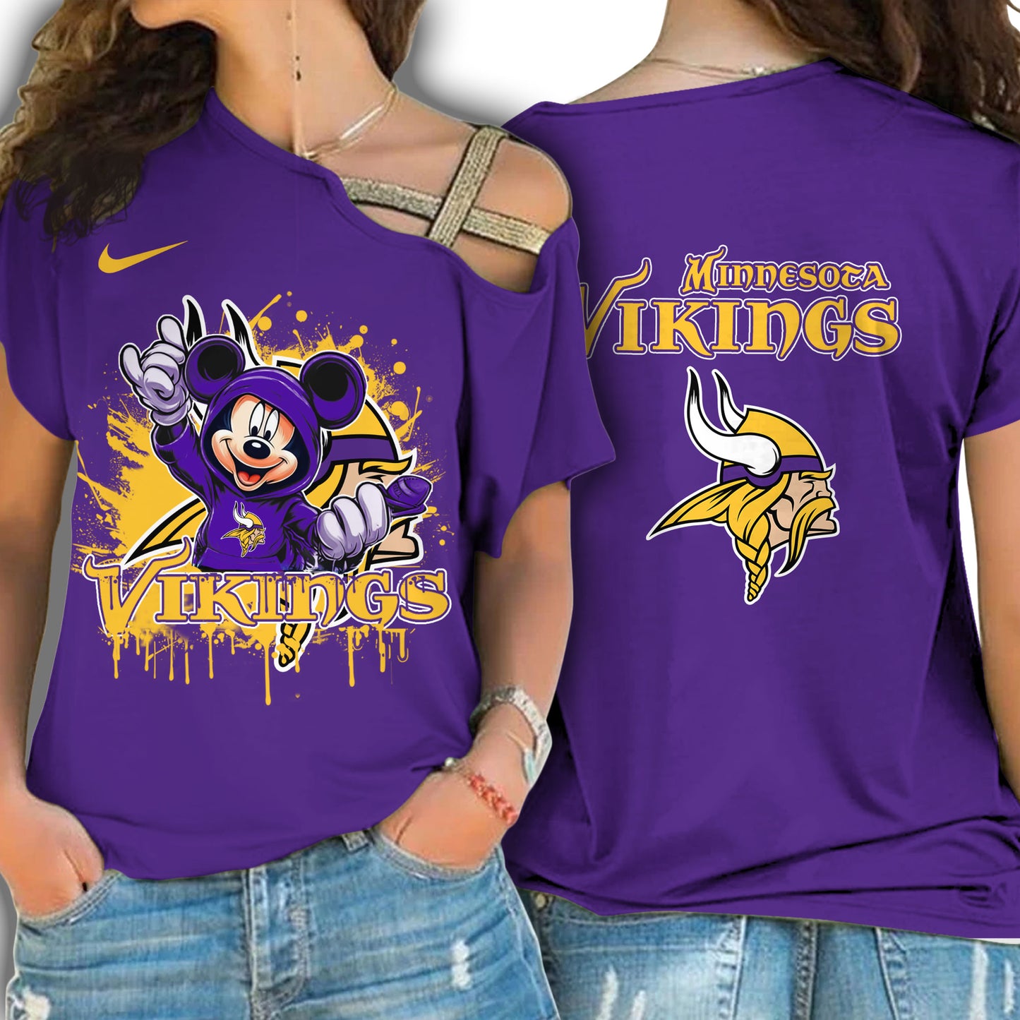 Minnesota Vikings New Woman Cross Strap Shoulder Shirt  AZBTCSS000003