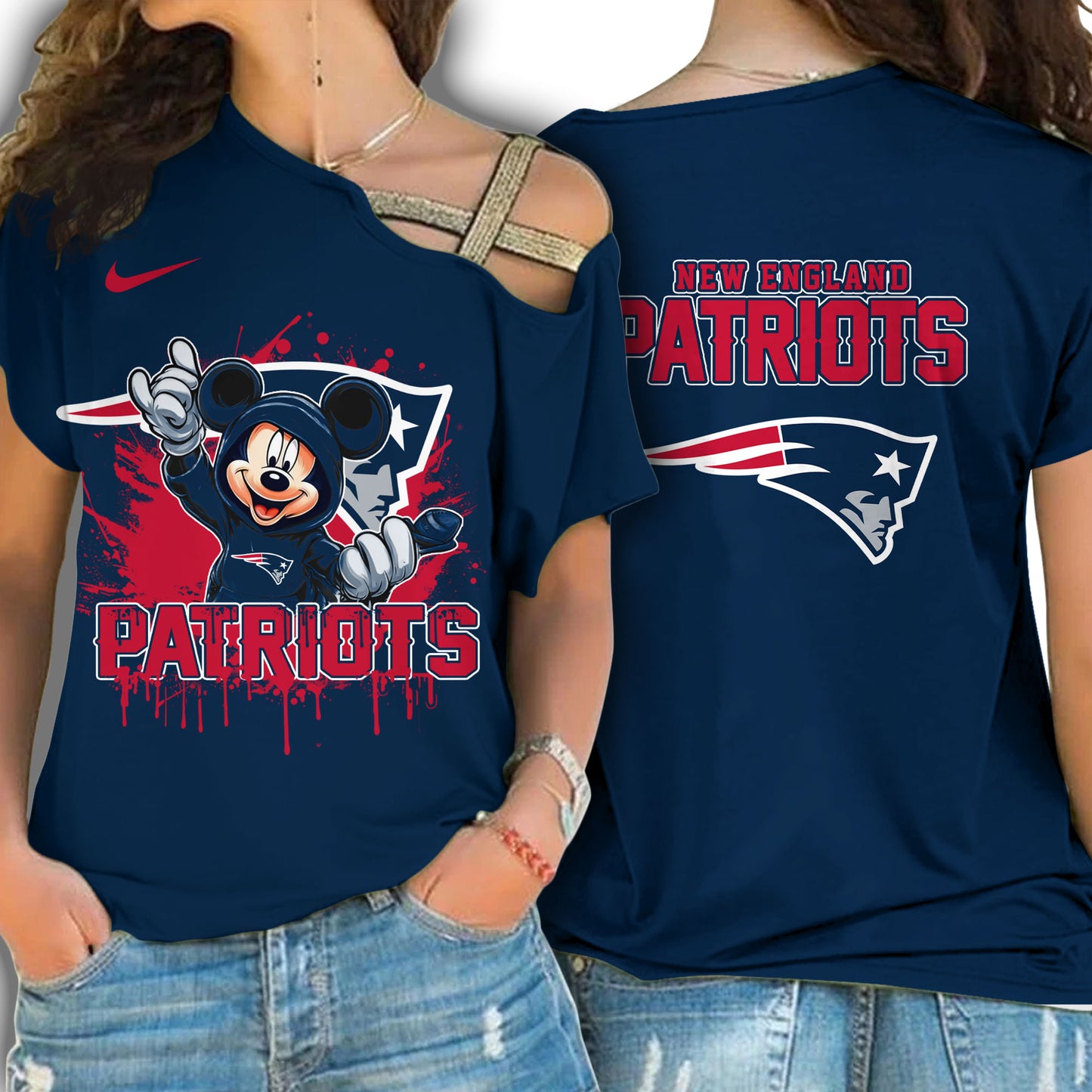 New England Patriots New Woman Cross Strap Shoulder Shirt AZBTCSS000004