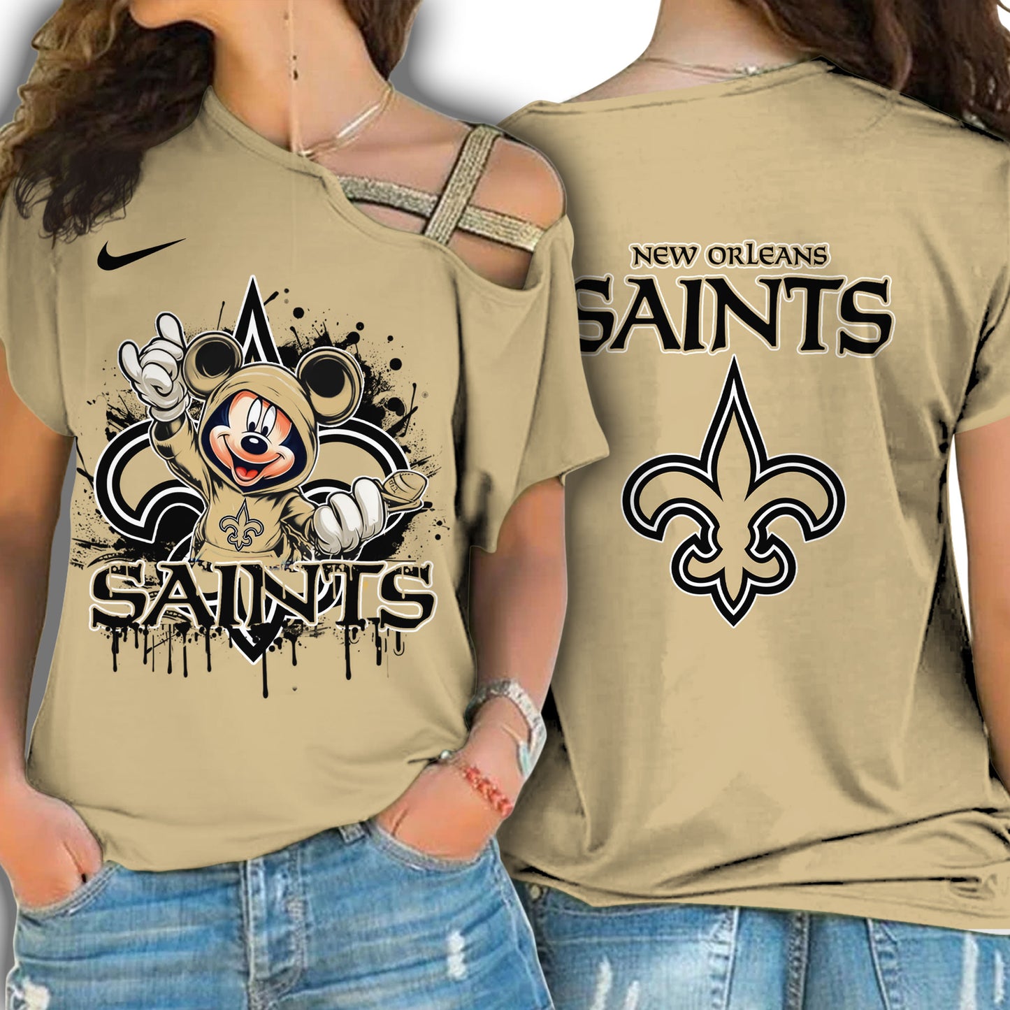 New Orleans Saints New Woman Cross Strap Shoulder Shirt AZBTCSS000005