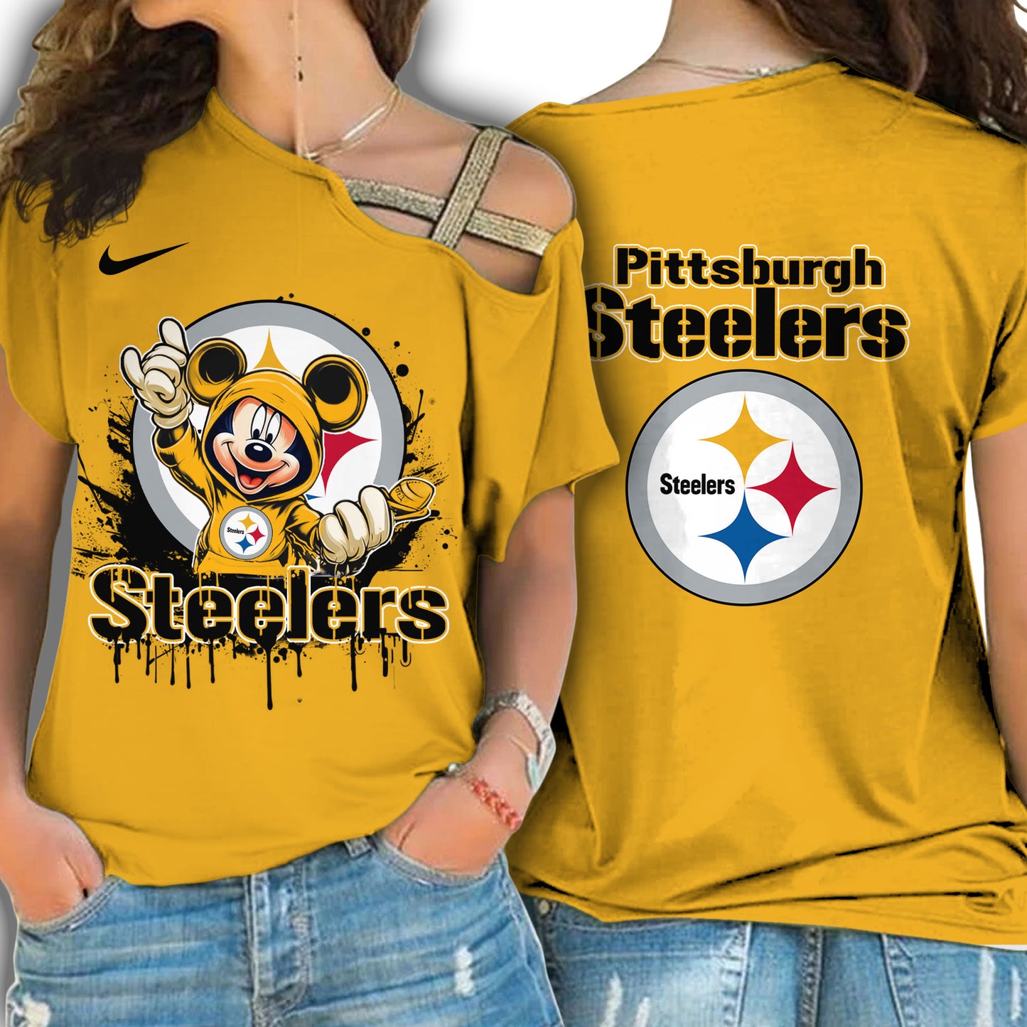 Pittsburgh Steelers New Woman Cross Strap Shoulder Shirt  AZBTCSS000010