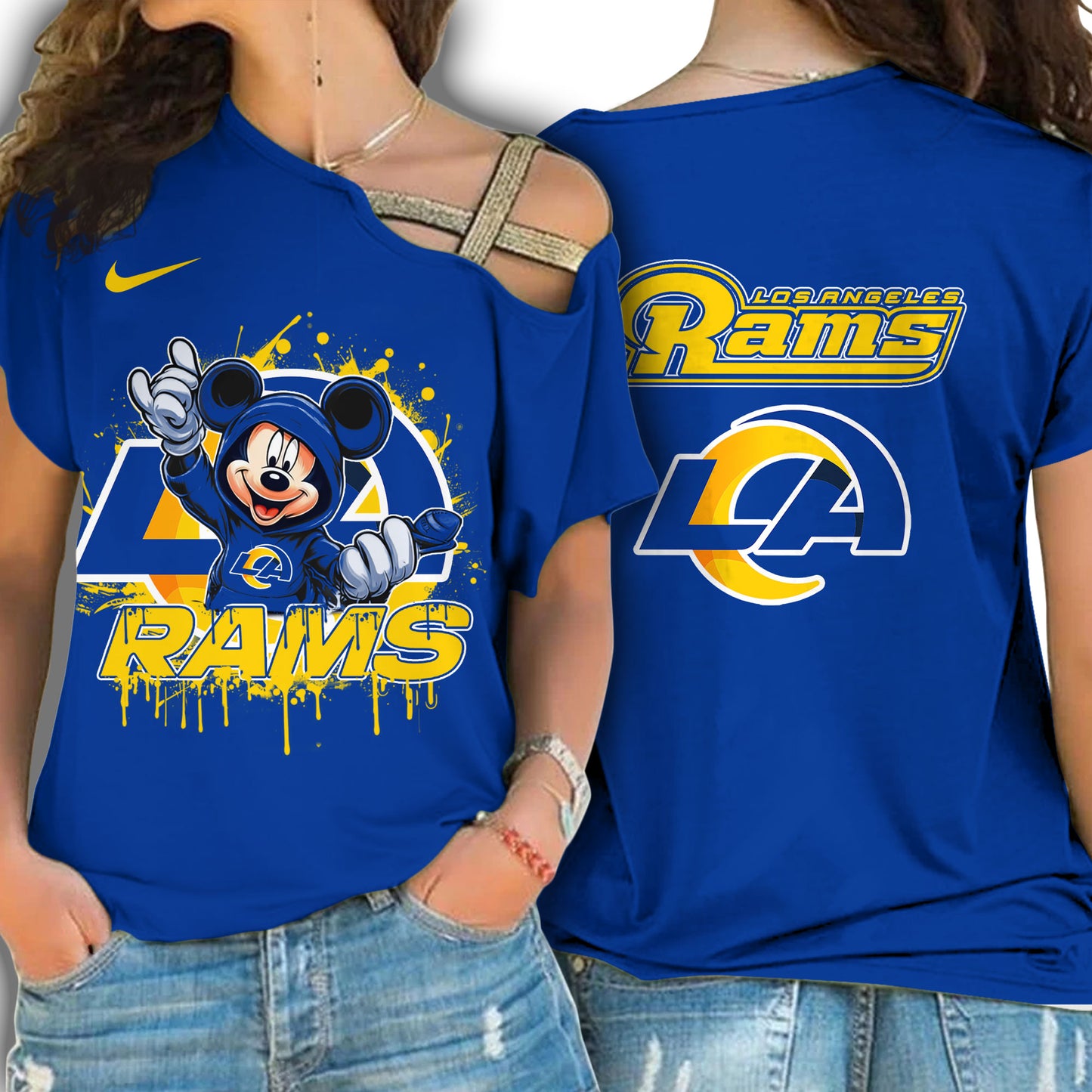 Los Angeles Rams New Woman Cross Strap Shoulder Shirt AZBTCSS000011