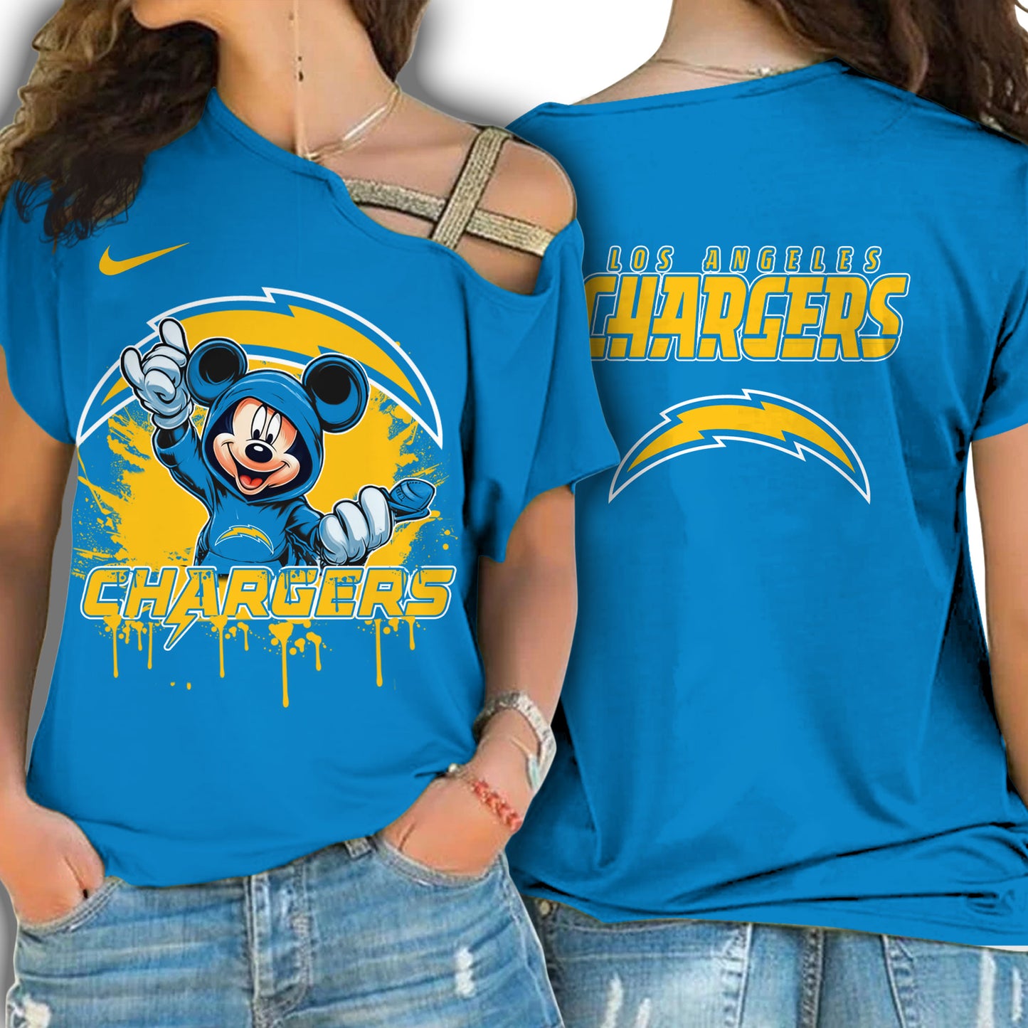 Los Angeles Chargers New Woman Cross Strap Shoulder Shirt AZBTCSS000028