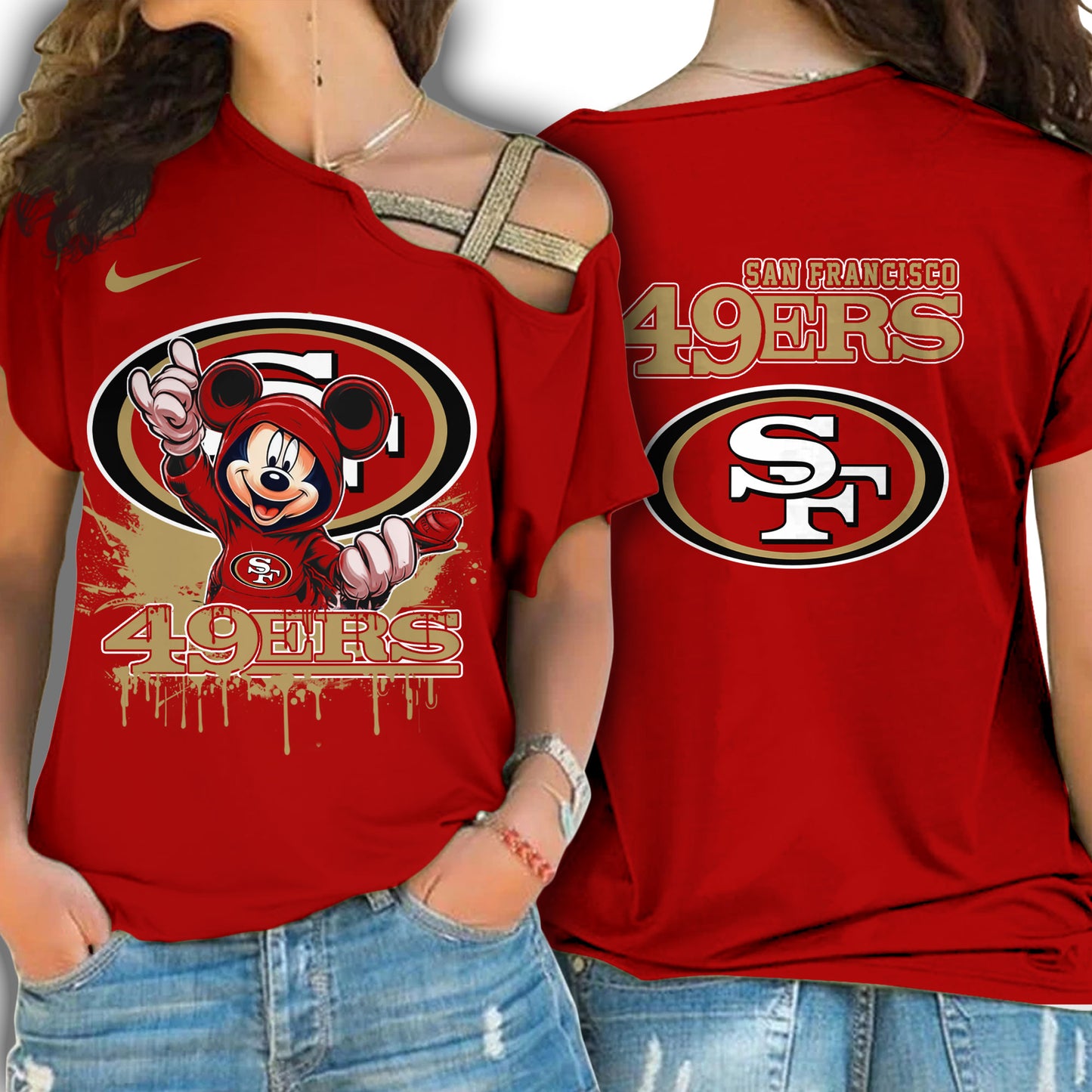 San Francisco 49ers New Woman Cross Strap Shoulder Shirt AZBTCSS000029
