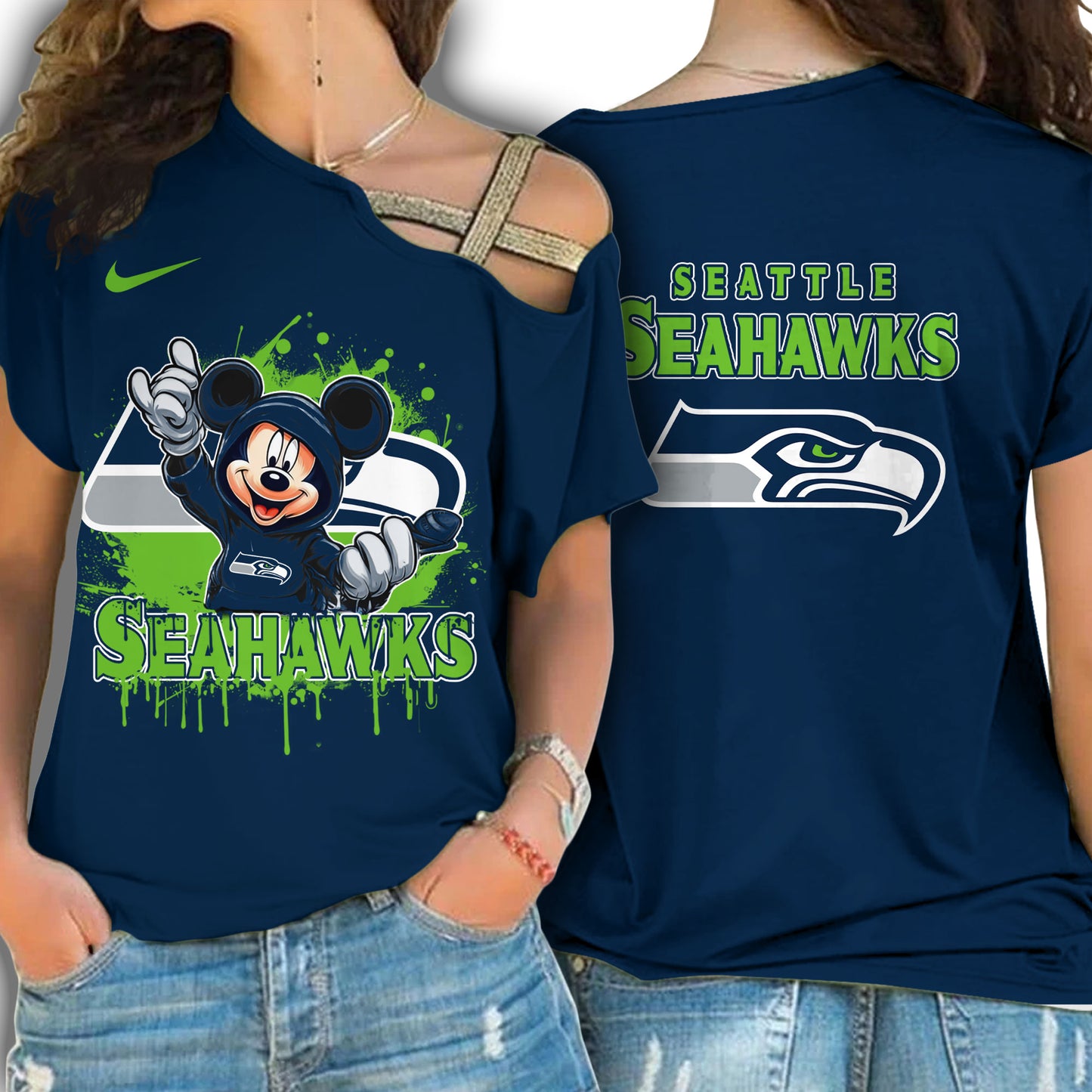 Seattle Seahawks New Woman Cross Strap Shoulder Shirt  AZBTCSS000030