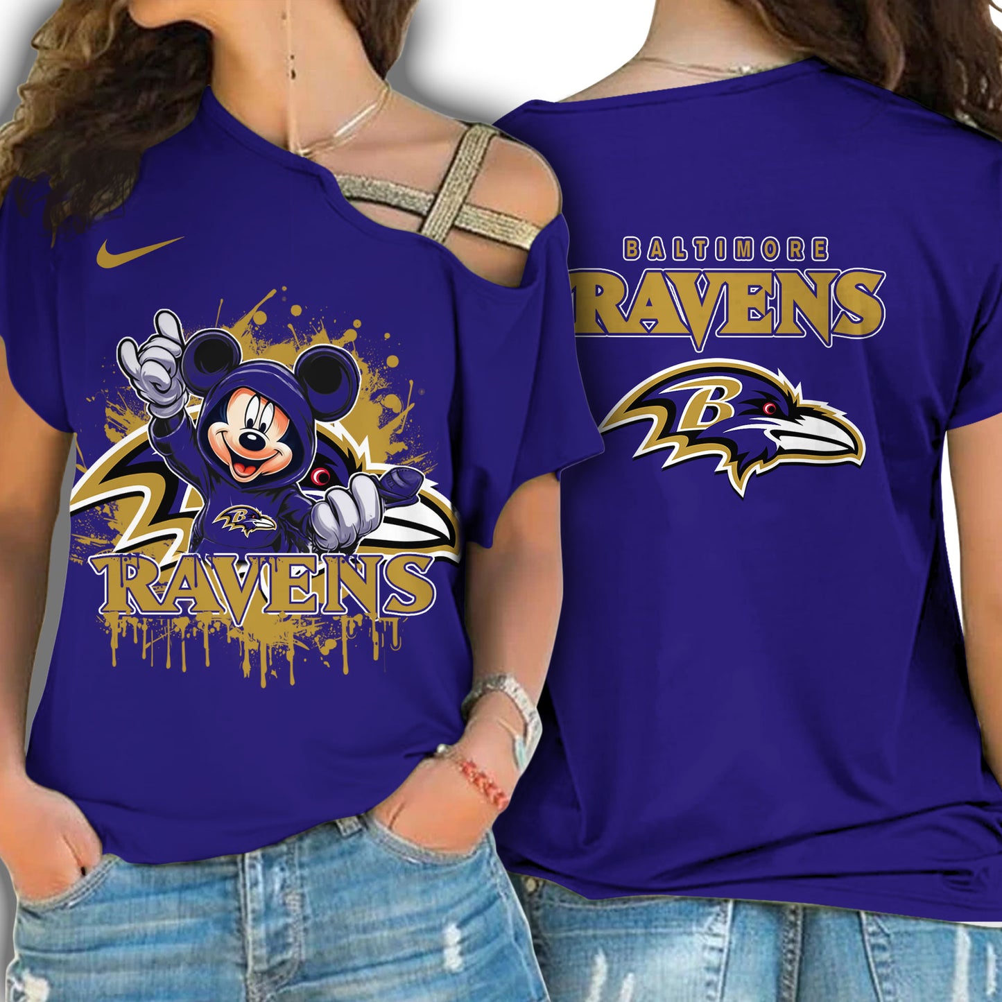 Baltimore Ravens New Woman Cross Strap Shoulder Shirt  AZBTCSS000014