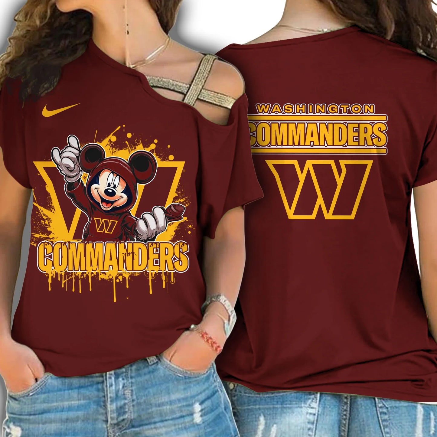 Washington Commanders New Woman Cross Strap Shoulder Shirt  AZBTCSS000001