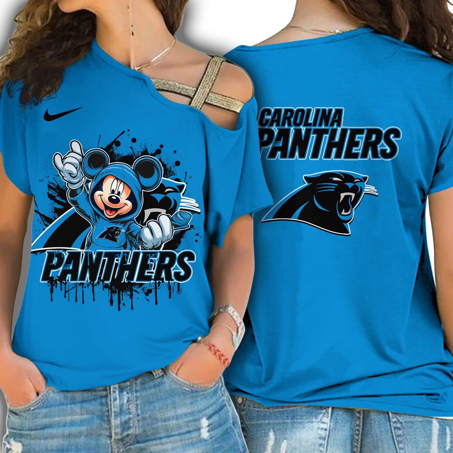 Carolina Panthers New Woman Cross Strap Shoulder Shirt  AZBTCSS000016