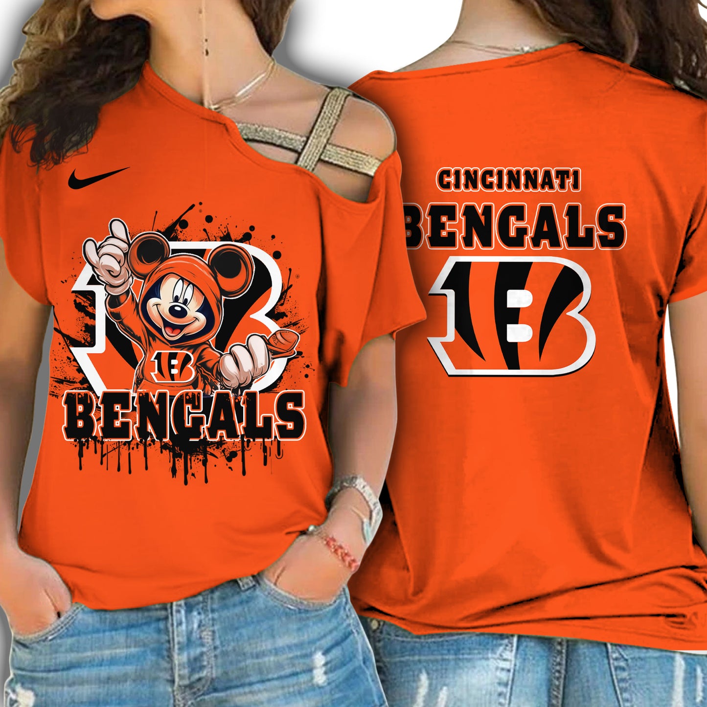 Cincinnati Bengals New Woman Cross Strap Shoulder Shirt  AZBTCSS000018